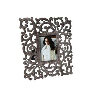 Grey Velvet Scroll Flourish Ornate Decorative Rectangular Picture Photo Frame